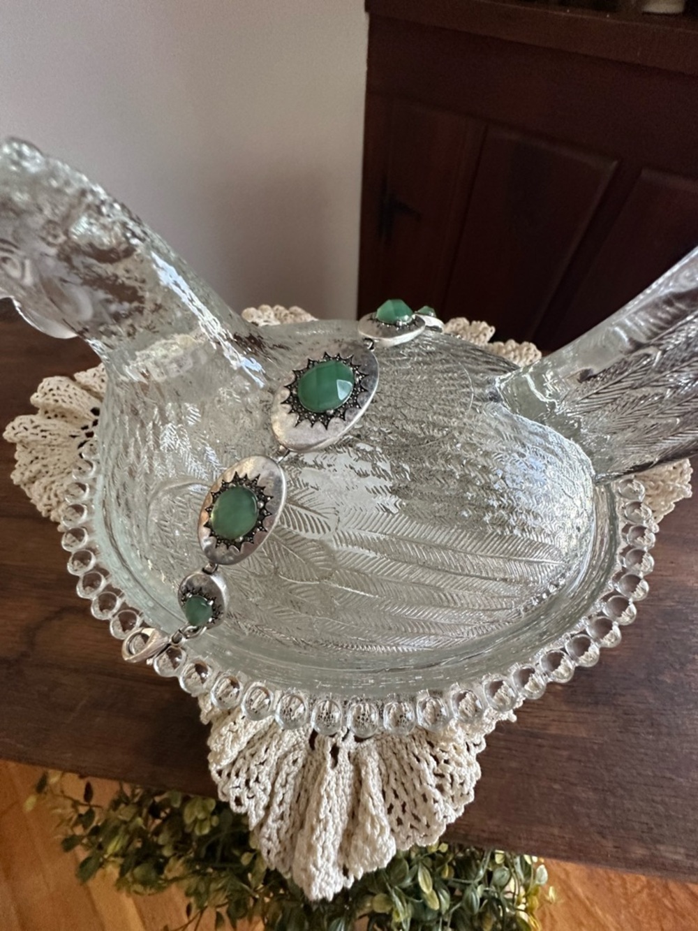 Lucky Brand Green Stone Silver-Tone Bracelet